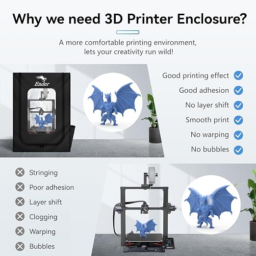 Creality Official 3D Printer Enclosure with Fan Interface, 550 * 650 * 750mm Fireproof Dustproof Constant Temperature Protective Cover for Creality Hi/Ender 3 V3/3 V3 SE/3 V3 KE/Ender 3 S1/3 S1 Pro