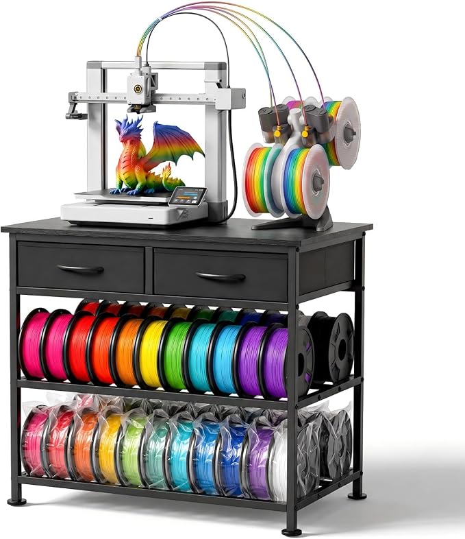 3D Printer Stand with Filament Storage Heavy Duty Metal 3D Printer Table with Fabric Drawer Anti-Vibration Filament Storage Rack for Workshop Studio Office Black