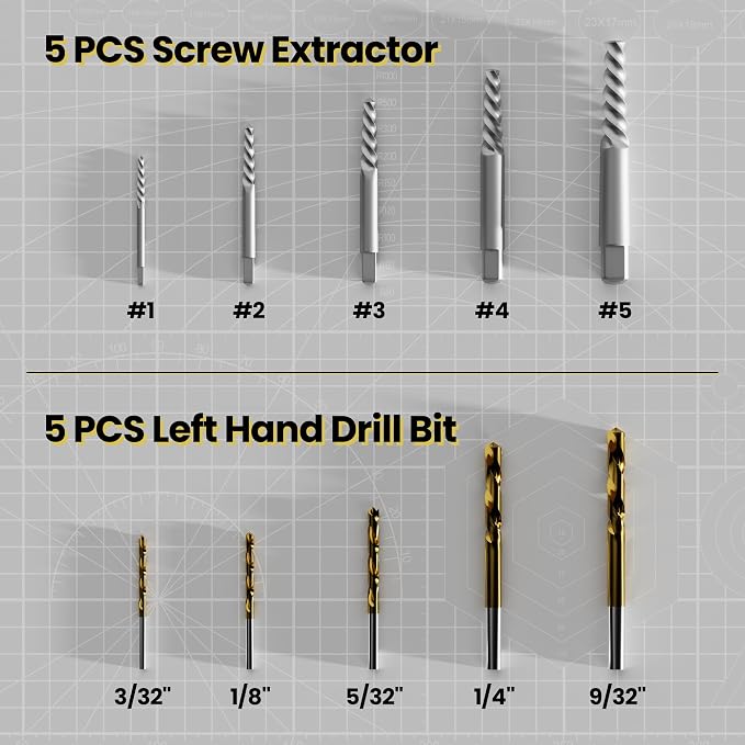 28PCS Bolt Extractor Set, Impact Nut/Bolt Removal Drill Kit, Broken Nut and Bolt Extractor, Cr-Mo Steel, for Removing Socket Screws, Broken Bolts