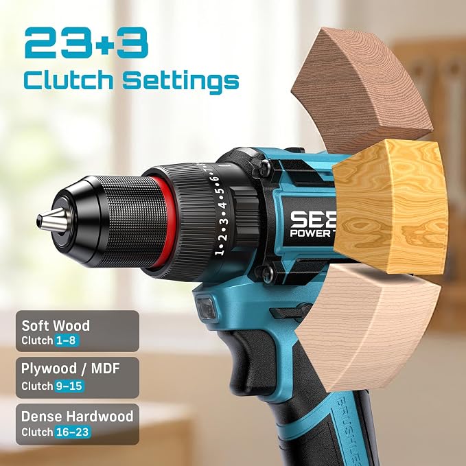 SEESII 21V Max Cordless Drill and Impact Driver, Power Tool Combo Kit Included 3/8'' Drill & 1/4'' Impact Driver, 2x 4000mAh Battery, Fast Charger, 20 pcs Driver Bit Set & Bag