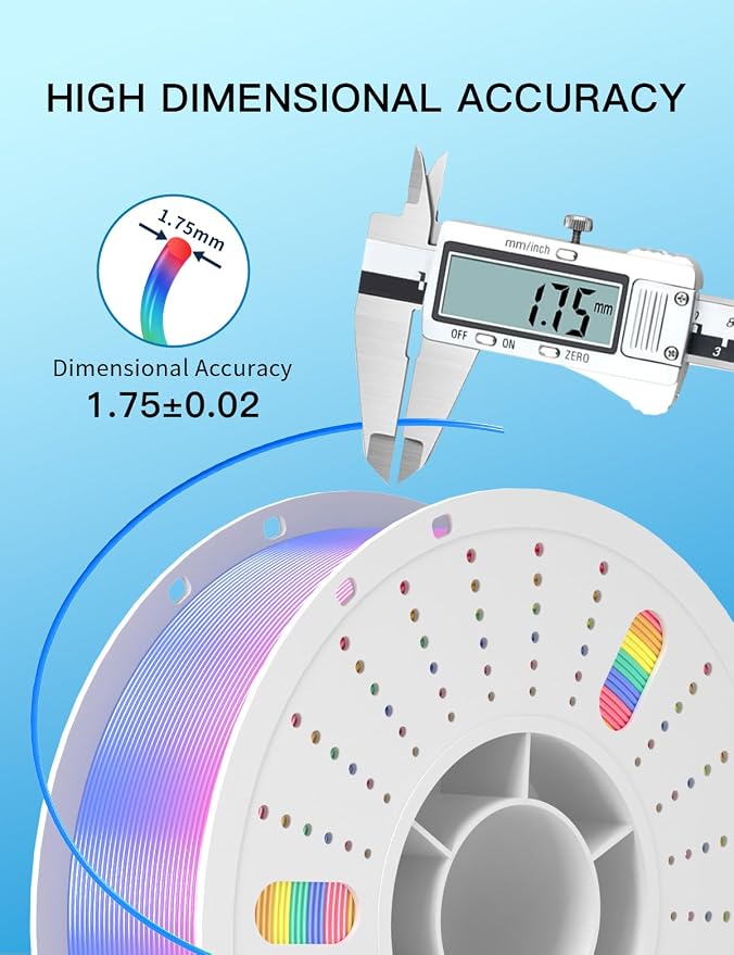 PINBALL Silk Rainbow PLA 3D Printer Filament 1.75mm Shiny Multi-Color Changing Filament 3D Printing PLA Filament Dimensional Accuracy +/- 0.02mm 1 KG Silk Rainbow Candy