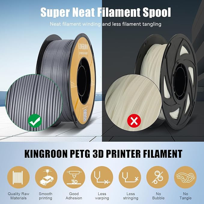 Kingroon High Speed PETG 3D Printer Filament 1.75mm, 3D Printer Rapid Filament for 30-600mm/s Hyper Printing Filament, Dimensional Accuracy +/- 0.03 mm, 1kg Plastic Spool(2.2lbs) (Silver)