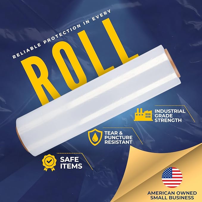 Rockin Rolls Stretch Film Wrap – 18" x 1500 FT x 80 Gauge, 1 Roll Heavy Duty Pallet Wrap, Clear Plastic Moving Wrap for Packing, Shipping, Furniture & Luggage – Durable Self-Adhering Shrink Wrap Roll