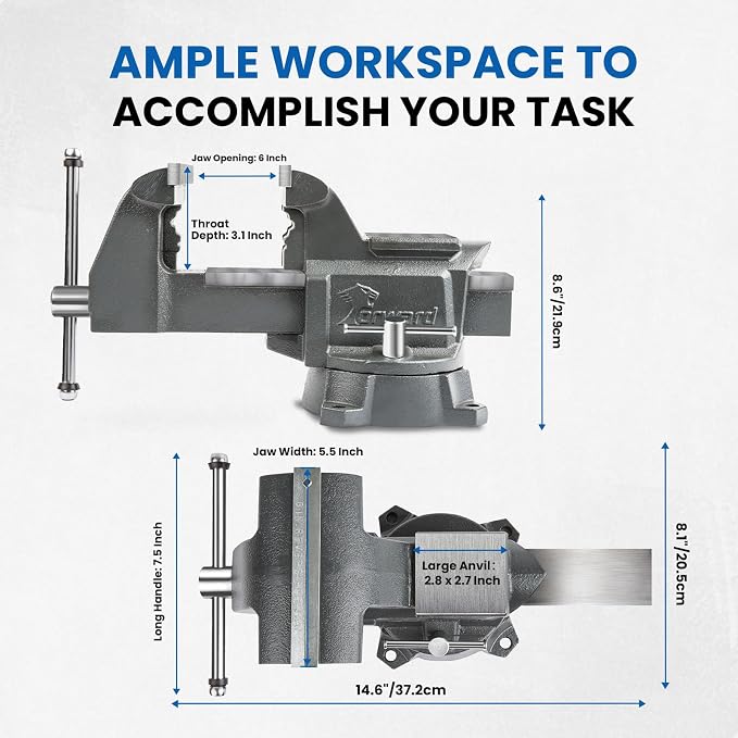 Forward CR50A-5.5In Bench Vise Heavy Duty Vice with Anvil and 210 Degrees Swivel Base (5 1/2")