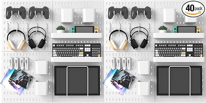 MULSAME Pegboard Combination Kit, 25.2" x 50.4" Wall Mounted Storage Set with 8 Pegboards & 40 Accessories Hanging, Peg Boards Organizer