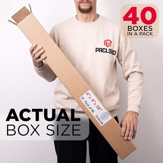Tall Cardboard Boxes 4"L x 4"W x 38"H (Pack of 40) - USA-Made Packing Boxes for Moving, Shipping, or Storage - USPS, UPS, FedEx Approved - Professional Packing Supplies for Moving | USA-Made Packing Boxes for Moving, Shipping, or Storage - USPS, UPS, F...