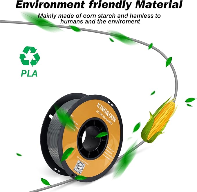 Kingroon PLA 3D Printer Filament, Dimensional Accuracy +/- 0.02 mm, 1 kg Spool(2.2lbs), 1.75 mm，Grey