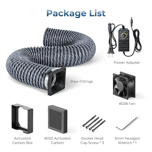 TOPCUBE Adjustable Ventilation Kit with Powerful Exhaust Fan and Filter, Magnetic-Mount Exhaust Pipe Kit for 3D Printer Enclosure, Efficient Ventilation, Exhaust Odors Smoke and Dust