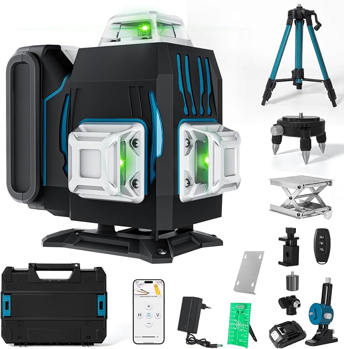 4x360° 16 Lines Laser Level with Remote&APP Control, Rechargeable Green Laser Cross Line Lazer with Tripod, Magnetic Bracket，4D Level Laser Tool for Construction, Picture Hanging, Home Renovation
