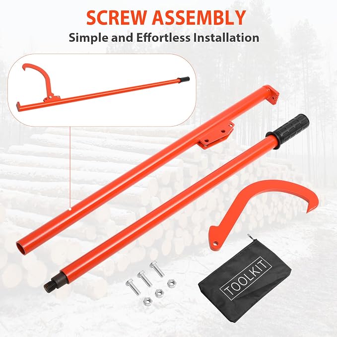 60" Long Handle Log Lifter, Adjustable Heavy Duty Log Roller, Cant Hook with Rubber Grip, Logging Tool for Rolling Log (Orange)