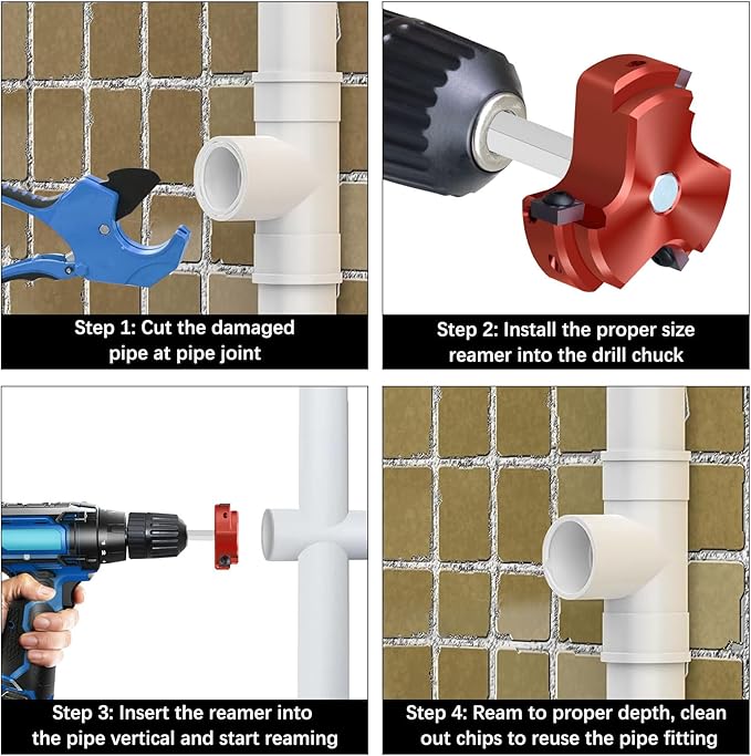 3 Inch PVC Pipe Reamer with Triple Blade,PVC Fitting Saver Socket Saver Plumbing Tool, 3" Plastic Pipe Fitting Reamer for Schedule 40 CPVC ABS Fitting Hub, Fit Standard 1/2" Drills