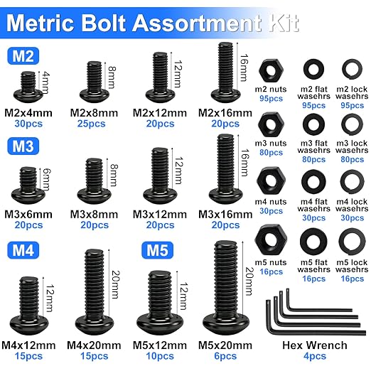 888PCS Metric Screw Assortment Kit, M2 M3 M4 M5 Metric Bolt Assortment, Button Head Socket Cap Screws Bolts Nuts Washers Kit, 10.9 Grade Alloy Steel Machine Screws for 3D Printing