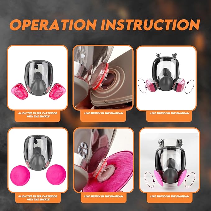 Full Face Respirator Mask with Fliter, Reusable Gas Mask Against Gases, Dust, Organic Vapor, for Spray Paint Chemicals Epoxy Resin Welding Sanding