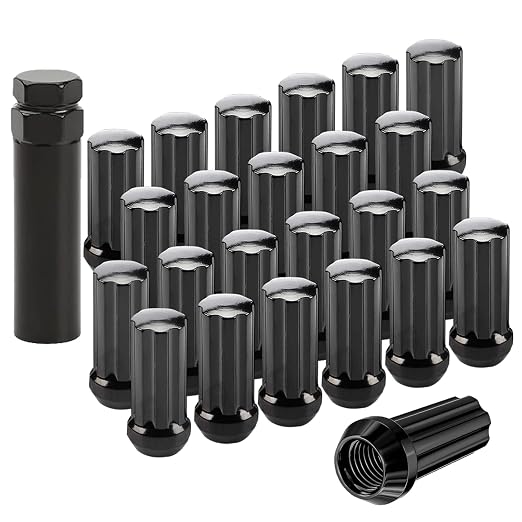 24PCS 14x2 Black Closed End Wheel Nuts with 1 Spline Tuner Compatible with Expedition 2000-2018, F-150 1999-2014, Lobo 09-14,Lincoln Mark LT 05-08, Navigator 2000-2014