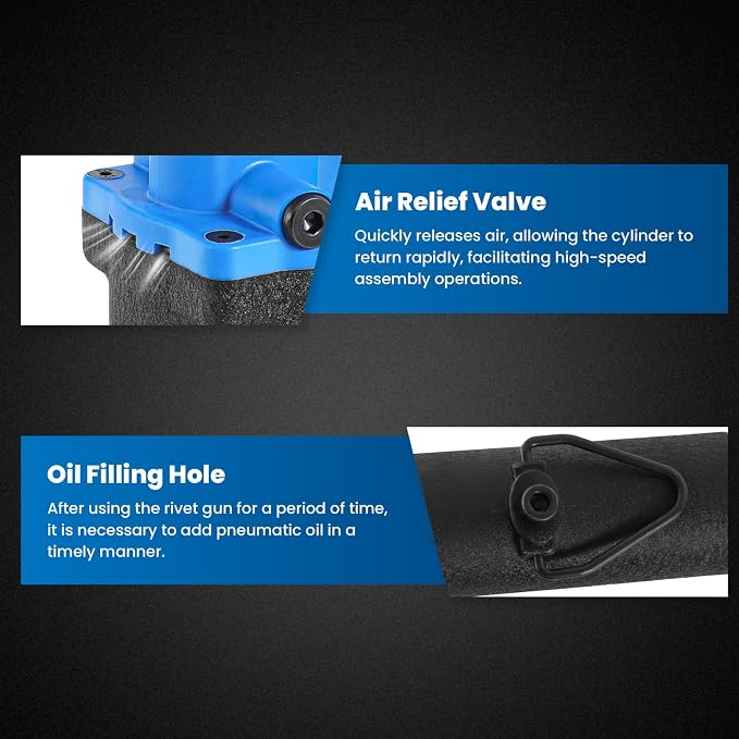 Pneumatic Rivet Gun Kit – Air Pop Riveter with 3/32", 1/8", 5/32", 3/16" Rivet Nozzles, Heavy Duty Air Hydraulic Pop Riveting Tool Set for Automotive, Construction, Manufacturing Industries