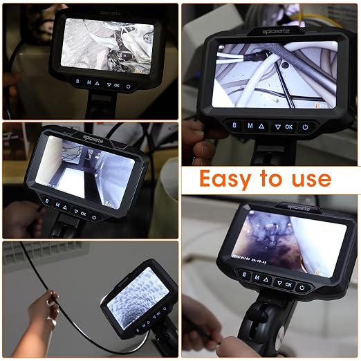 Epicmate 210°Two-Way Articulating Borescope with Light- 5" Inspection Endoscope Camera with Light, Flexible Industrial Boerscope 0.24in Probe Snake Camera for Wall Automotive, HVAC & Mechanics