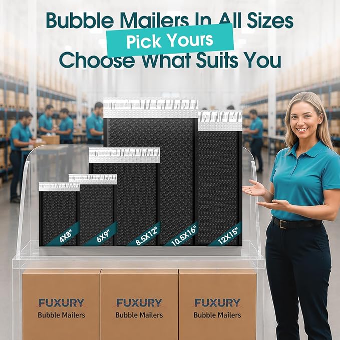 Fuxury Black Bubble Mailers 6x10" Padded Envelopes 1000Pack Strong Adhesion Thick Padded Mailers for Small Business Mailing Small Items,Jewelry,Makeup