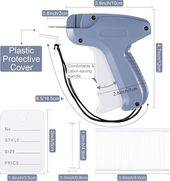 6006 Pcs Clothes Garment Tag, Tagging Gun for Clothing with 6 Needles Attacher Garment Tag Price Tags 2 Inch Standard Plastic Fasteners Barbs Clothing Paper Size Name Style Steel(Gray)