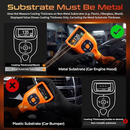 Paint Thickness Gauge with APP, 0-5000 μm (0-179 mils) Coating Thickness Meter, Auto Fe/Al/Zn/Fe(C) Detection, 0.1μm Resolution, ±(2%+1μm) Accuracy for Paint Inspection