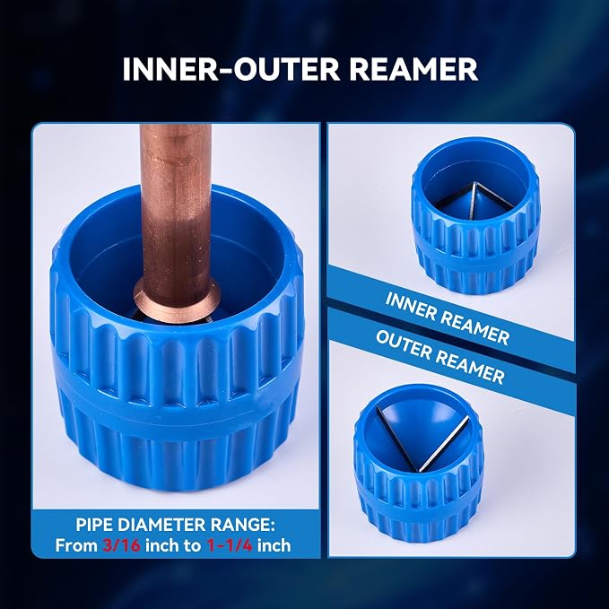 WISSCOOL Copper Pipe Cutter Kit with Pipe Cutter 3/16"-2", Mini Tube Cutter 1/8" to 1-1/8", Deburring Tool Pipe Reamer Needle File Set Car Battery Cleaning Brush for Automotive HVAC Plumbing