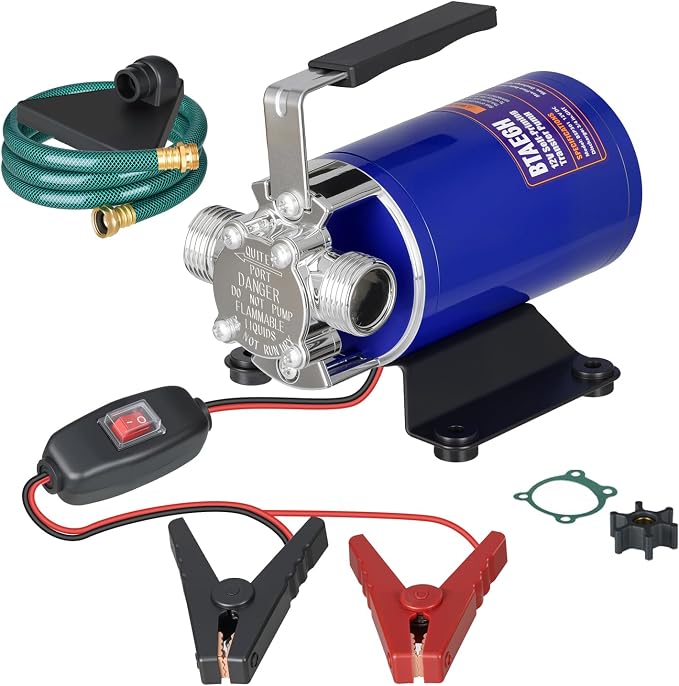 12V Portable Electric Water Transfer Pump Self-Priming Utility Pump with On/Off Switch and Suction Hose Kit for Home RV Camper Swimming Pool Aquarium Garden Irrigation