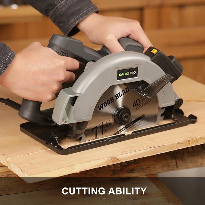 GALAX PRO 6000RPM 11Amp Corded Circular Saw with Laser | 0-45° Adjustable Bevel, Max Cutting Depth 2-1/2''(90°) to 1-7/8''(45°), 7-1/4 Inch Carpentry Blade for Wood Plastic Cuts