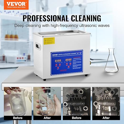 VEVOR 6L Commercial Sonic Cleaner, 40kHz Professional Cleaning Machine with Digital Timer & Heater, 110V - Ideal for Watches, Instruments, and Industrial Parts, FCC/CE/RoHS Certified | with Digital Timer and Heater, 110V, for Watch, Instruments, and In...