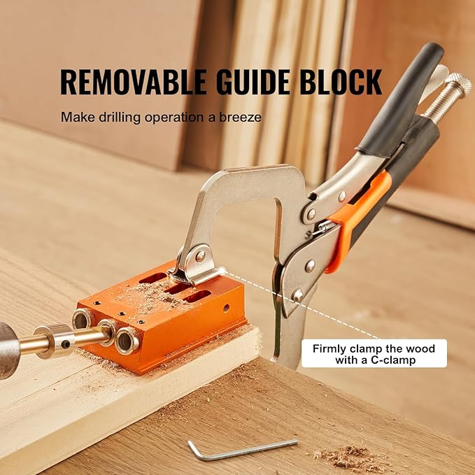 VEVOR 34 Pcs Pocket Hole Jig Kit, Adjustable Versatile Pocket Hole Jig with Toolbox,11" C-clamp, Fixture, Step Drills, Wrenches, Drill Stop Rings, Square Drive Bits-Gifts for Him