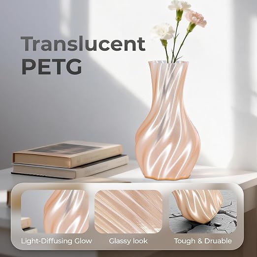 Official Creality PETG 3D Printer Filament 1.75mm 1KG (2.2lbs), High Precision, Strong Toughness, Odorless, Better Flow, Moistureproof 3D Printing CR PETG Filament, Translucent Light Brown