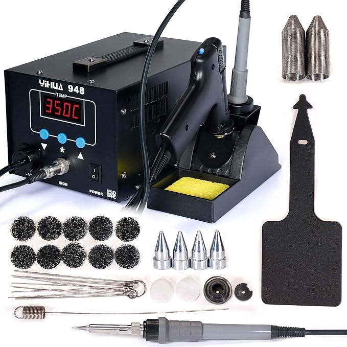 YIHUA 948 Professional Desoldering Station (Upgraded) bundle with the #948A Soldering Iron with Iron Holder, Soldering Iron, and Accessories (29 Items)