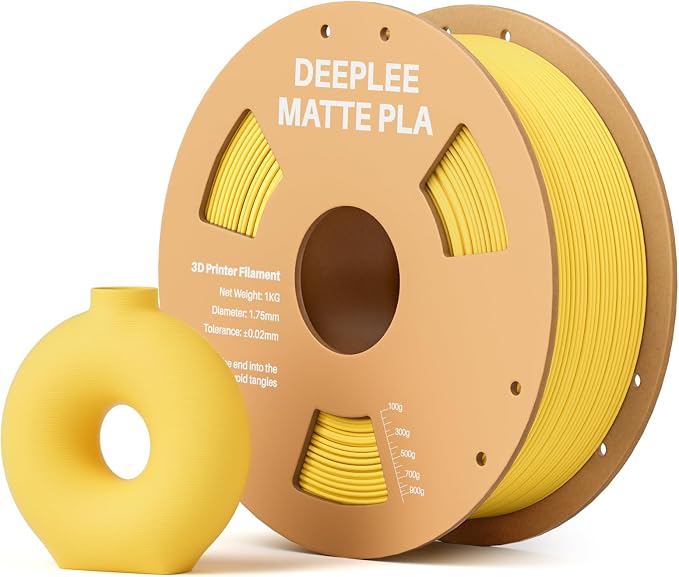 Matte PLA Filament 1.75mm, 3D Printer Filament Dimensional Accuracy +/- 0.02mm, No Clogging, Higher Toughness, Cardboard Spool 3D Filament, 1kg Sunshine Yellow