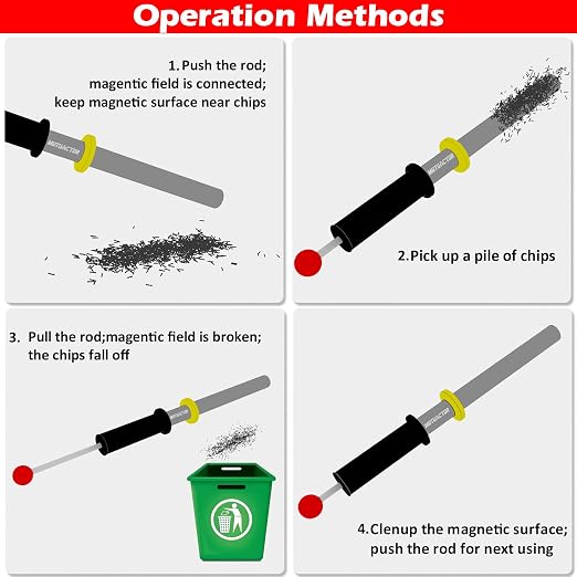 MUTUACTOR Magnetic Pickup Tools,8000GS Neodymium Sweeper Magnet with Release Handle,Adjustable Magnetic Chips Cleanup Wand for Collecting Metal Steel Cutting Grinding Drill Press Milling Machine