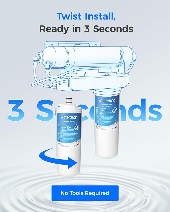 Waterdrop AP5527 Post Water Filter Cartridge, Replacement for Aqua-Pure® AP5527, 5598101, AP-RO5500, APRO5500 System, NSF/ANSI 42&372, 2 Pack, Model No.WD-W59