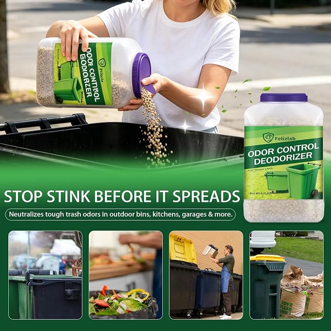 Outdoor Trash Can Deodorizer 4 lbs, Strong Garbage Can Deodorizer for Bins, Heavy Duty Odor Eliminator & Moisture Absorber for Garbage Cans, Trash Bins, Outdoor Waste Containers & Recycling Bins
