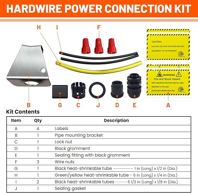 Power Connection Kit for Self-Regulating Heat Cable, CSA Certified for 120/240V Roof & Gutter De-Icing Heating Cable