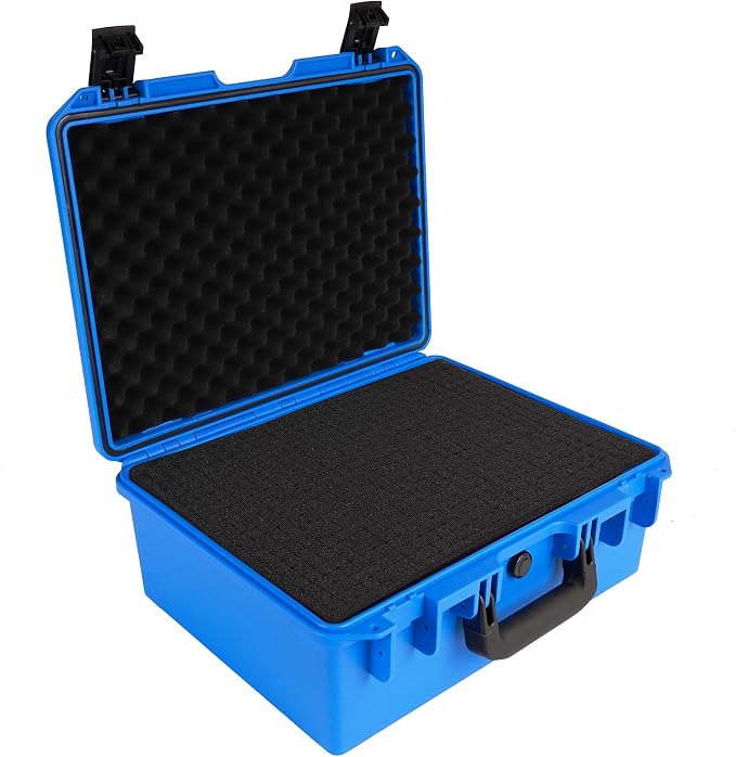Waterproof Camera Hard Case, Shockproof & Dustproof with Custom Foam, Lockable Box for Drone, DSLR, Laptop, Tools 16.14"x13.19"x6.89" Blue