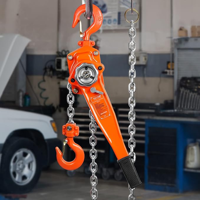 VEVOR Manual Lever Chain Hoist, 1-1/2 Ton 3300 lbs Capacity 10 FT Come Along, G80 Galvanized Carbon Steel with Weston Double-Pawl Brake,Auto Chain Leading & 360° Rotation Hook, for Garage Factory Dock