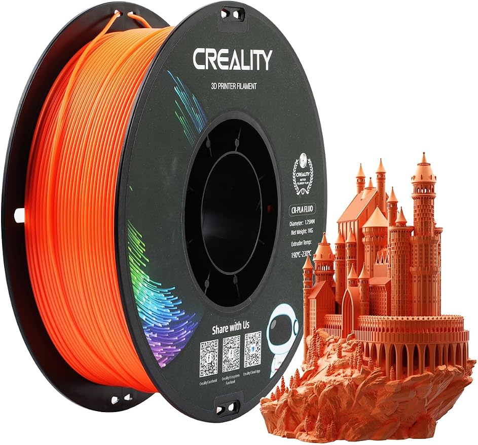 Creality PLA Filament 1.75mm, 3D Printer Filament, 1.0kg (2.2lbs) Spool, No Warp Enhanced Toughness, Dimensional Accuracy ±0.03mm Printing Filament, for 3D Printers (Fluorescent Orange)