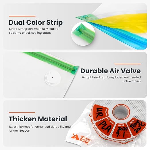 3D Printer Filament Storage Bags – Vacuum, Moisture-Proof & Dustproof, Humidity Resistant, Reusable (13 x 15 Inches, 30 Bags Only)