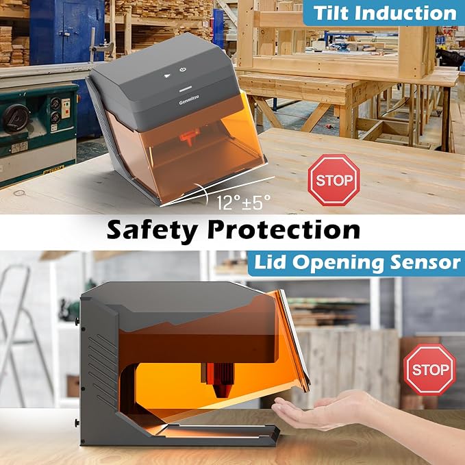 Genmitsu Kiosk 2.5W 2500mW Laser Engraver, Lightweight Portable Laser Engraver Machine Cutter with Acrylic Enclosure for DIY Wood Leather, 3.9'' x 3.9'' Engraving Area, Safety Class 1