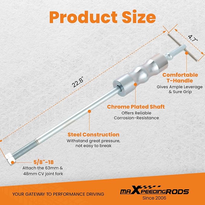 maXpeedingrods Inner CV Axle Puller Removal Tool with 5/8"-18 Slide Hammer & 63mm 48mm Fork Adapter, CV Joint Puller Removal Tool, Front Wheel Axle Half Drive Shaft Removal Tool Kit