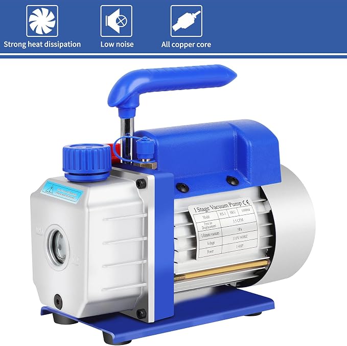 FAHKNS 110V 3.5 CFM Vacuum Pump 1/4HP with Manifold Gauge and Leak Detector Set for A/C HVAC Auto Repair R134 with Oil