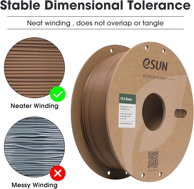eSUN PLA Basic Filament 1.75mm, 3D Printer Filament High Speed PLA for Fast Printing, 1KG Spool (2.2 LBS) 3D Printing Filament for High Speed 3D Printers, Brown