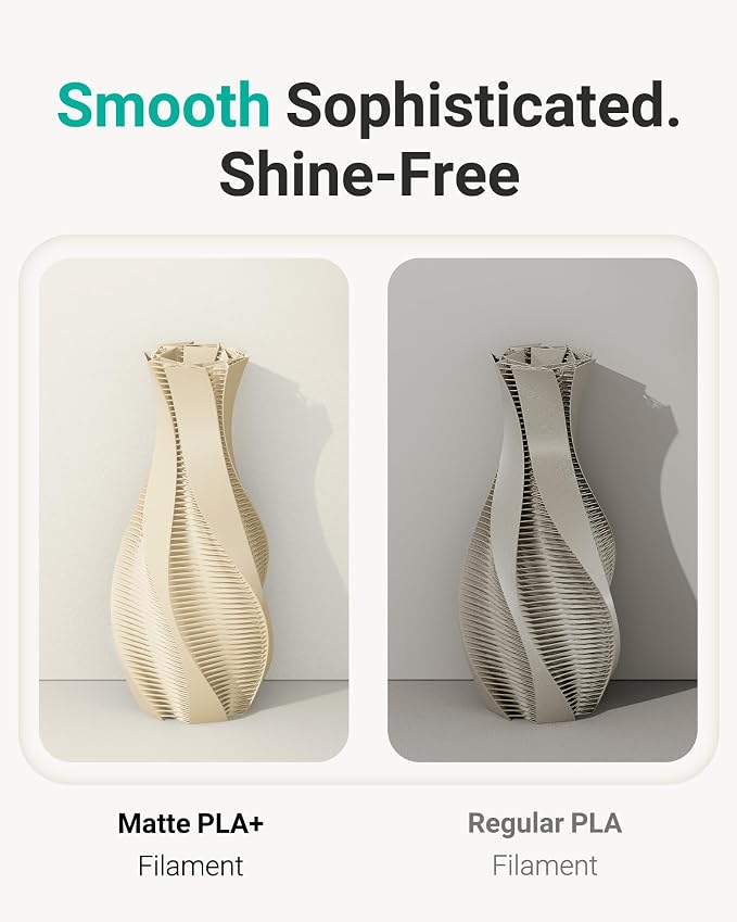 PLA+ Matte Filament 1.75mm, Soft Matte Finish, Reduced Layer Lines, 1KG (2.2lbs) 3D Printer PLA Filament, Dimensional Accuracy +/- 0.02 mm, Charcoal Black