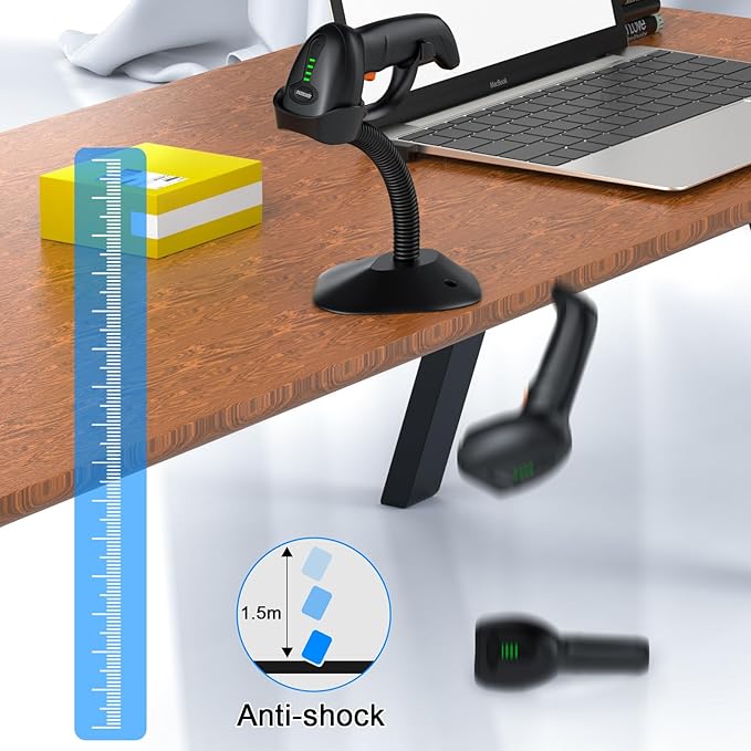 Symcode USB 1D Barcode Scanner with Stand Handheld Wired Laser Barcode Reader Scanner with Gooseneck Stand and Cable Twilight Blac