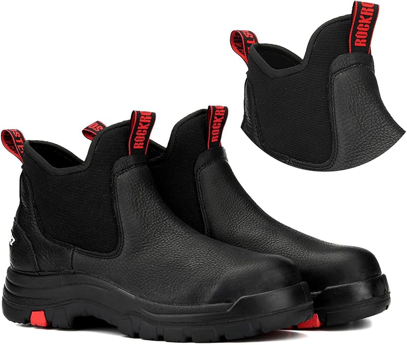ROCKROOSTER Bakken Men's Black 6 inch Chelsea Boots, EH Rated Waterproof Slip-on Work Boots AK303-Soft Toe, AK323-Steel Toe, CP323-Comp Toe