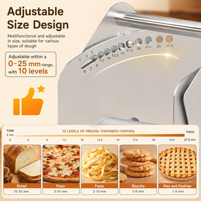 Manual Dough Sheeter, Counter Top Dough Sheeter, Compact Dough Sheeter Machine For Bakery Pizza，12 IN Wide Dough Machine With Adjustable Thickness, 304 Stainless Steel