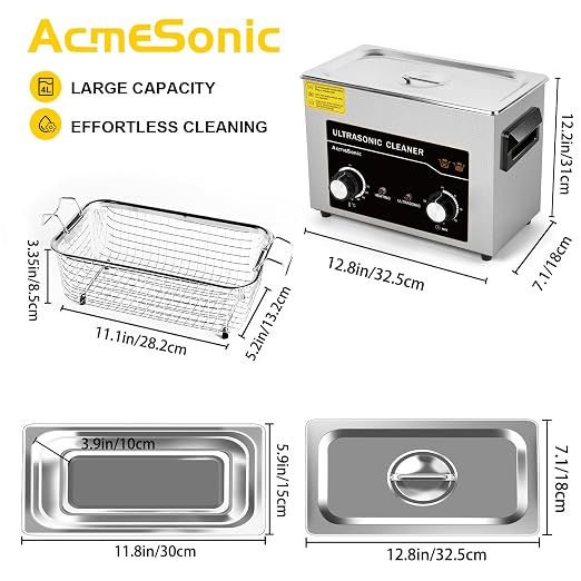 Commercial Ultrasound Cleaning Machine with Knob, 4L Professional Ultrasonic Cleaner, 40kHz with Heater and Timer for Tools, Jewelry, Watches, Glasses, Dentures, and Small Metal Parts