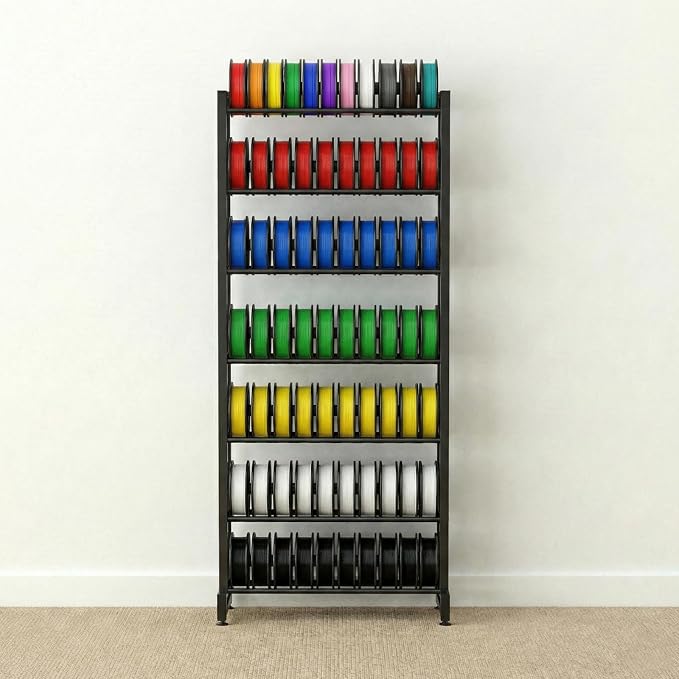 3D Printer Filament Rack, 7-Tier Heavy Duty Filament Storage Shelf, Reinforced Steel Organizer for PLA PETG ABS TPU Spools, Adjustable for 200g5kg Filaments, Ideal for Print Farm, Maker Space, Lab
