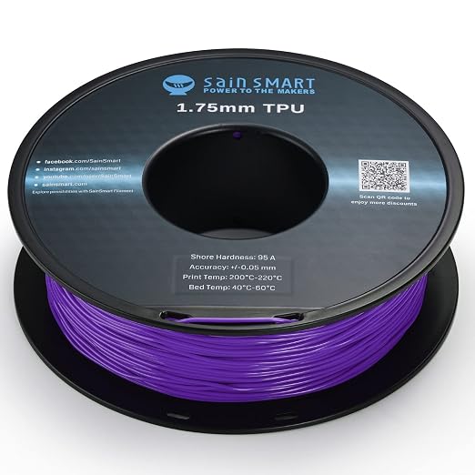 SainSmart Flexible TPU 3D Printing Filament, 1.75 mm, 0.8 kg, Dimensional Accuracy +/- 0.05 mm, Kaoss Violet